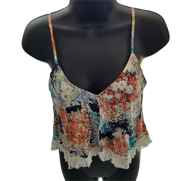 Sucre Collective Floral Crop Top Spaghetti Cross Back Strap Size Small Midriff - Picture 2 of 8